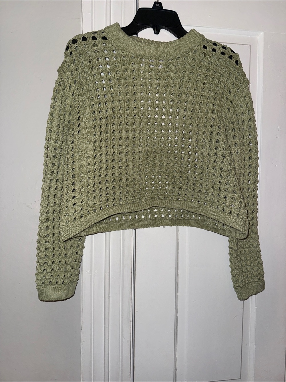 Absolutely Olive Green Open-Knit Cropped Sweater